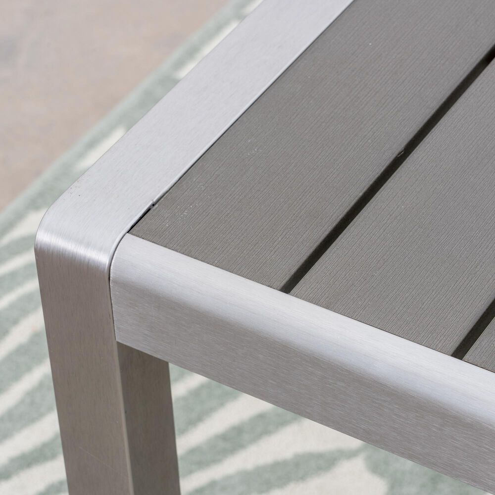 Hearth and Haven Coral Outdoor Aluminum Dining Table with Faux Wood Top in Gray, , large