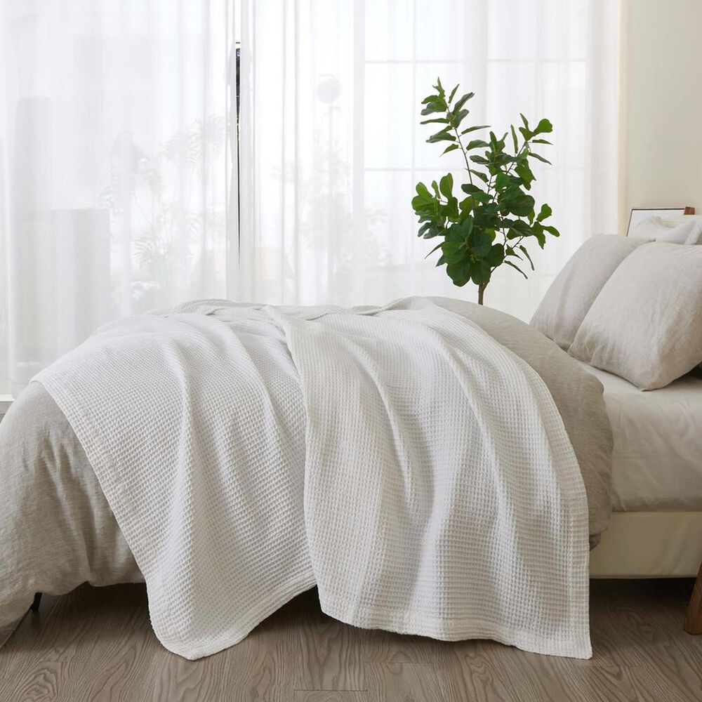 Trade Linker Full/Queen Waffle Weave Knit Throw Blanket in White, , large