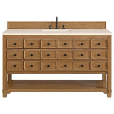 James Martin Malibu 60" Single Bathroom Vanity in Amber Birch with 3 cm Eternal Marfil Quartz Top and Rectangular Sink, , large