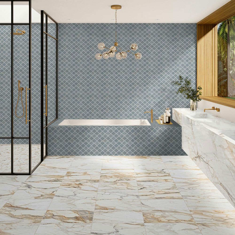 Dal-Tile Mesmerist Whimsy 3" x 3" Arabesque on 11" x 12" Glossy Ceramic Mosaic Sheet, , large