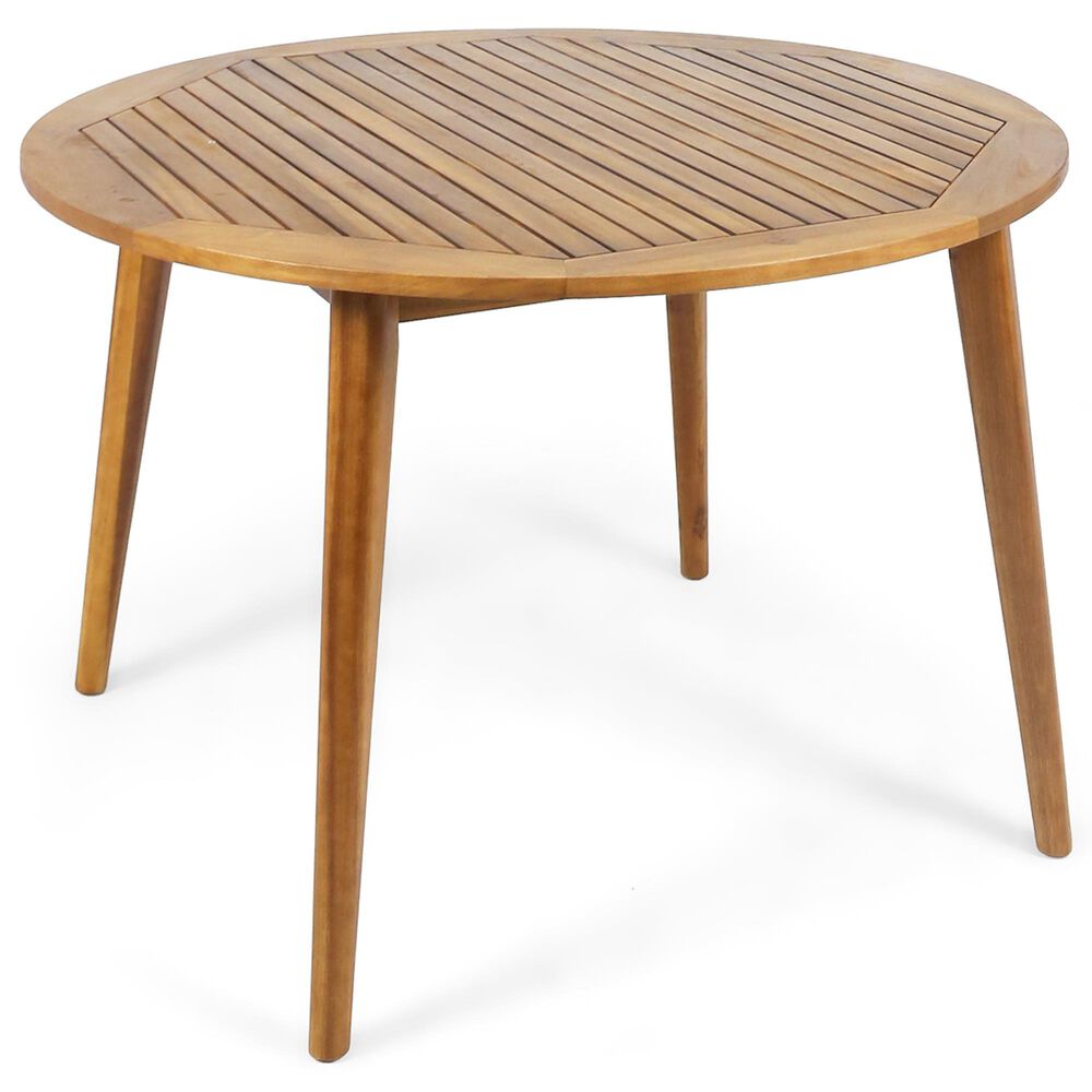 Hearth and Haven Outdoor Wooden Dining Table with Straight Leg and Round Tabletop in Teak, , large