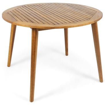 Hearth and Haven Outdoor Wooden Dining Table with Straight Leg and Round Tabletop in Teak, , large