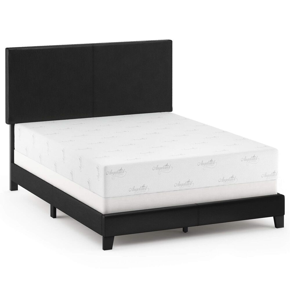 HOMLUX Pessac Queen PU Leather Upholstered Panel Bed Frame in Black, , large