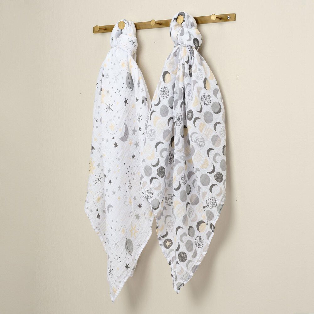 Lambs &amp; Ivy Little Star 2-Piece Muslin Swaddle Blanket Set in White, , large