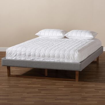 Baxton Studio Liliya Queen Upholstered Platform Bed in Light Gray/Walnut, , large
