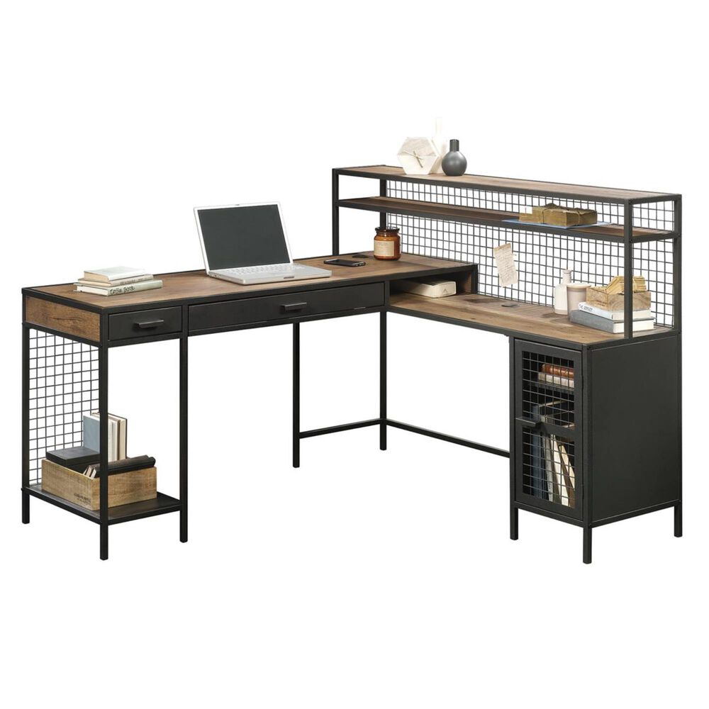 Sauder Boulevard Cafe L-Shaped Desk in Vintage Oak and Black, , large