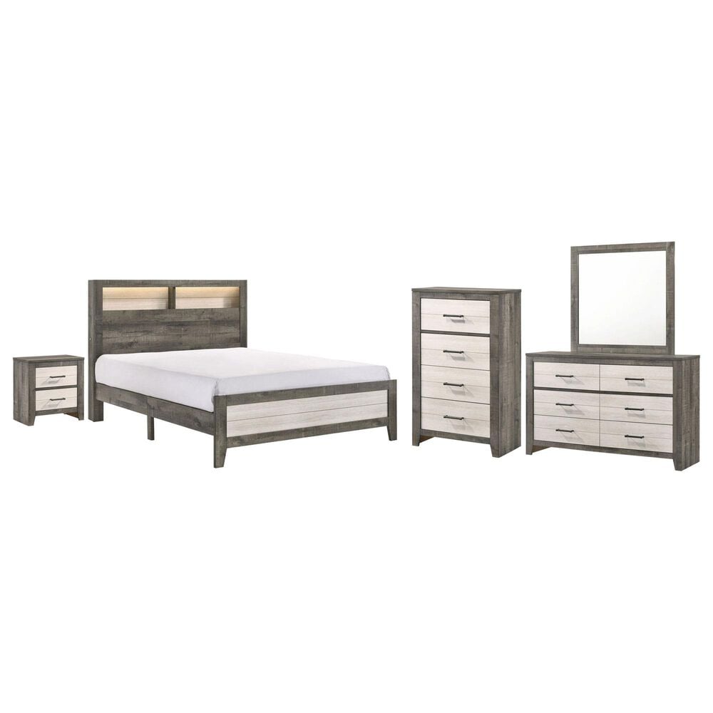 Crown Mark Rhett 5-Piece Queen Platform Bedroom Set in Gray and White, , large