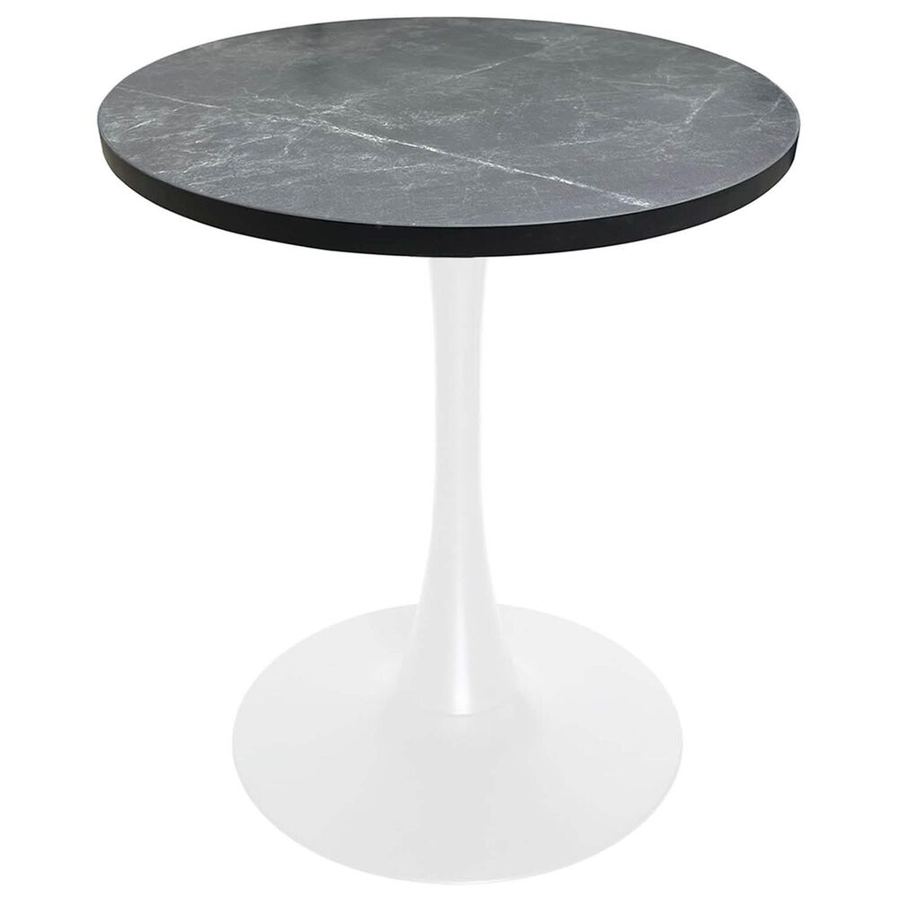 Leisuremod LeisureMod Bristol Dining table, White Base with 27 Round Marbleized Black MDF top, , large