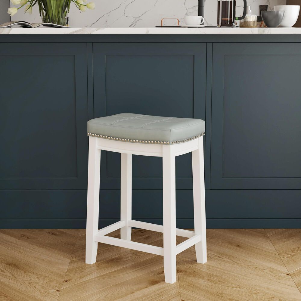 Linon Home Decor Claridge Counter Stool with Light Grey Cushion in Bright White, , large