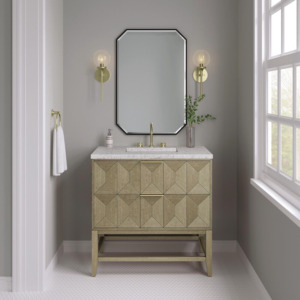 James Martin Vanities Emmeline 36" Single Bathroom Vanity in Pebble Oak with 3 cm Eternal Jasmine Pearl Quartz Top and Rectangular Sink, , large