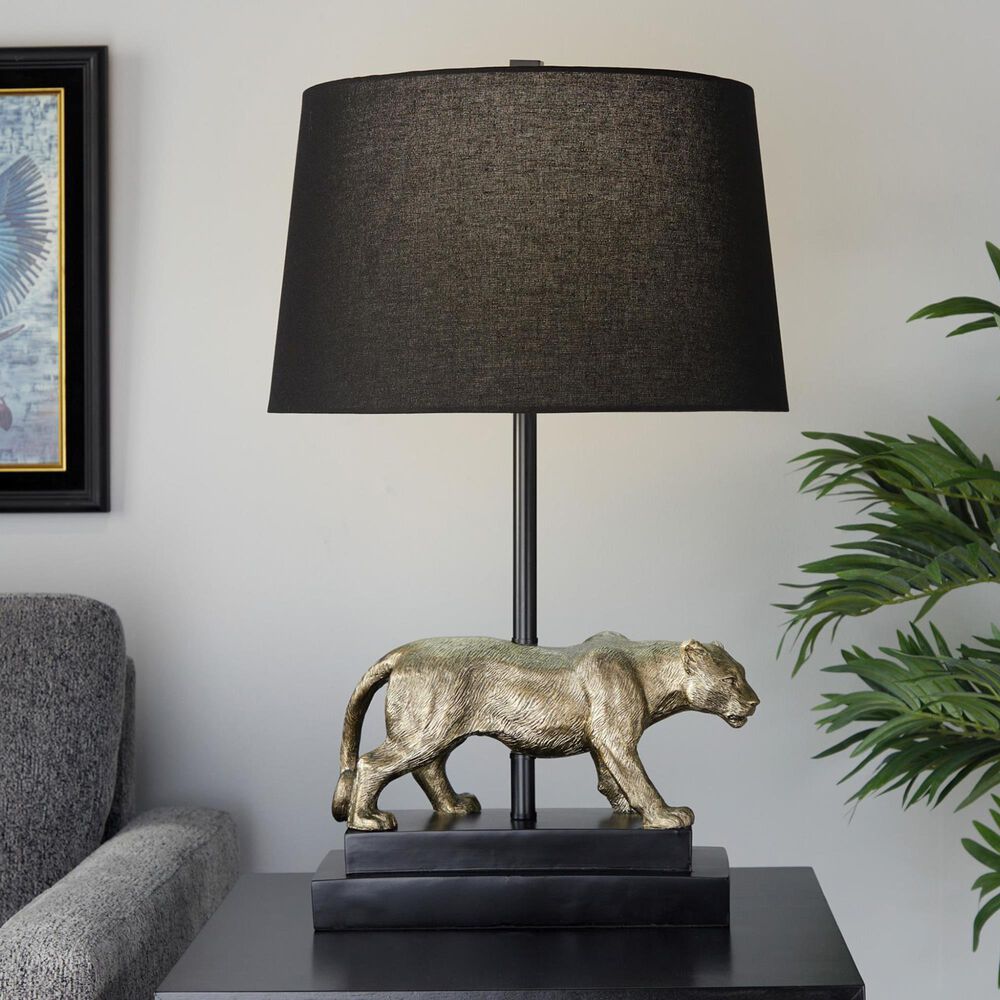 Grandview Gallery Panther Polyresin Table Lamp in Black and Gold, , large