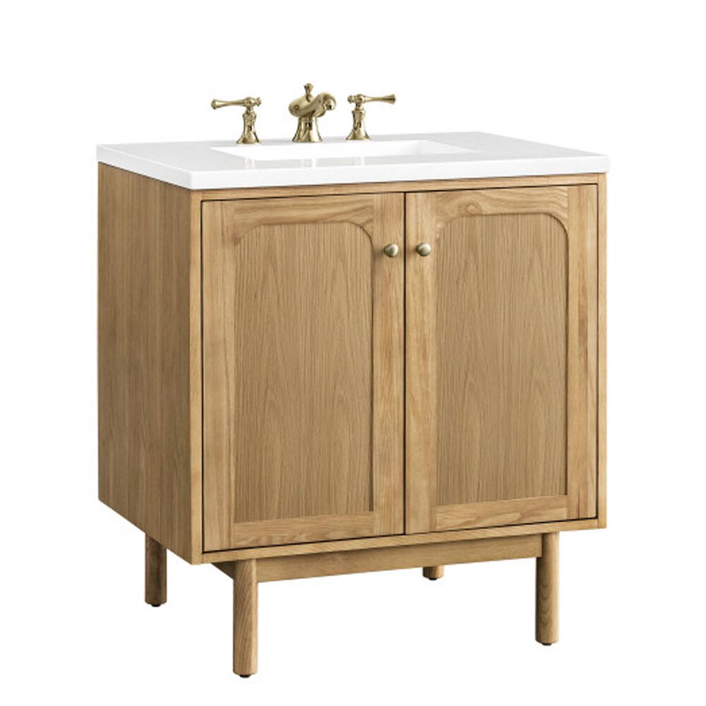 James Martin Vanities Laurent 30&quot; Single Bathroom Vanity in Light Natural Oak with 3 cm White Zeus Quartz Top and Rectangular Sink, , large