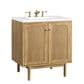 James Martin Vanities Laurent 30" Single Bathroom Vanity in Light Natural Oak with 3 cm White Zeus Quartz Top and Rectangular Sink, , large