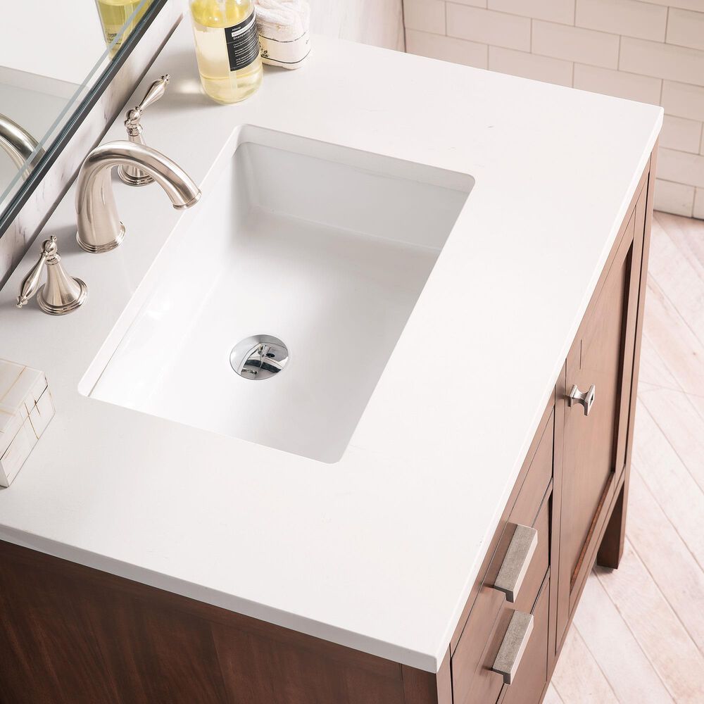 James Martin Vanities Addison 30" Single Vanity Cabinet in Mid Century Acacia with 3 cm White Zeus Quartz Top and Rectangular Sink, , large