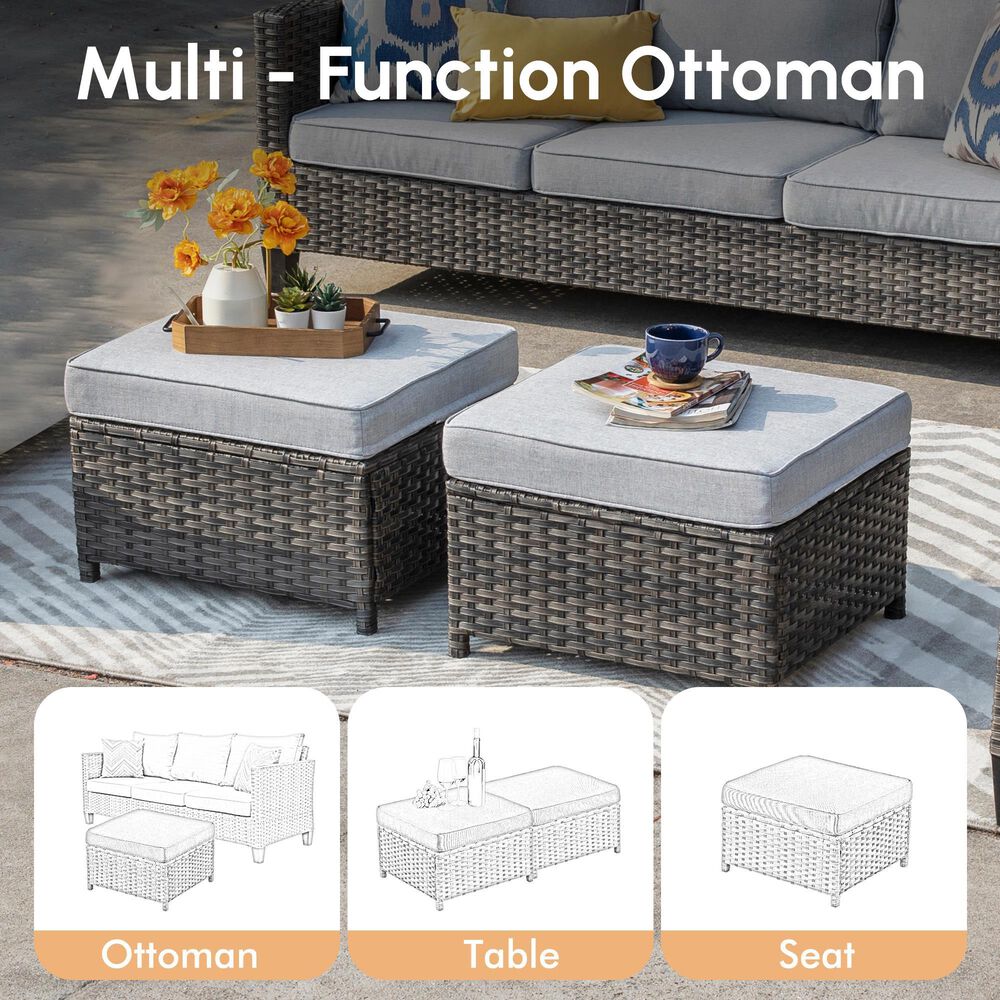 HOMLUX 3-Piece 77" Patio Sofa and Ottoman Set in Grey, , large