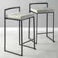 LumiSource Fuji 26" Stacker Counter Stool with Light Grey Cowboy Upholstery in Black (Set of 2), , large