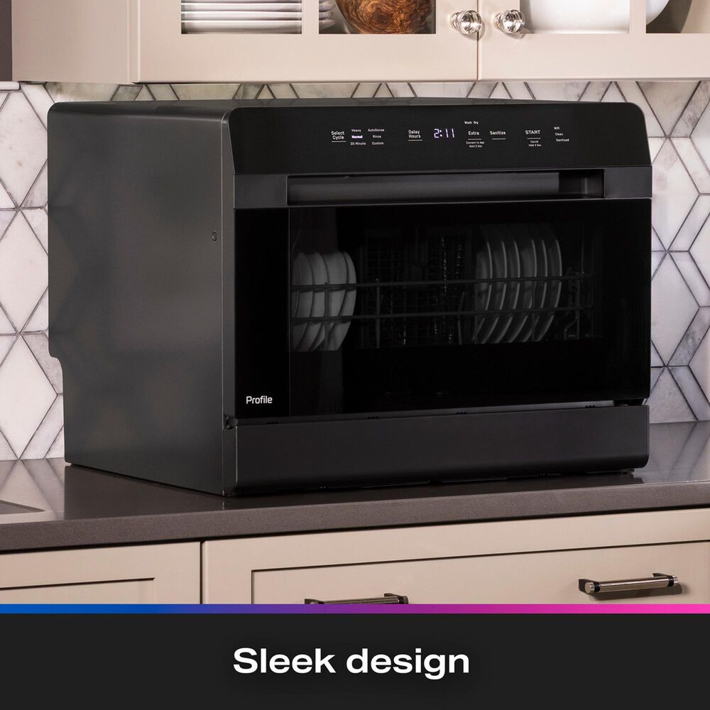 GE Profile 21.7" Countertop or Built-In Smart Compact Dishwasher with 6 Wash Cycles in Black, , large