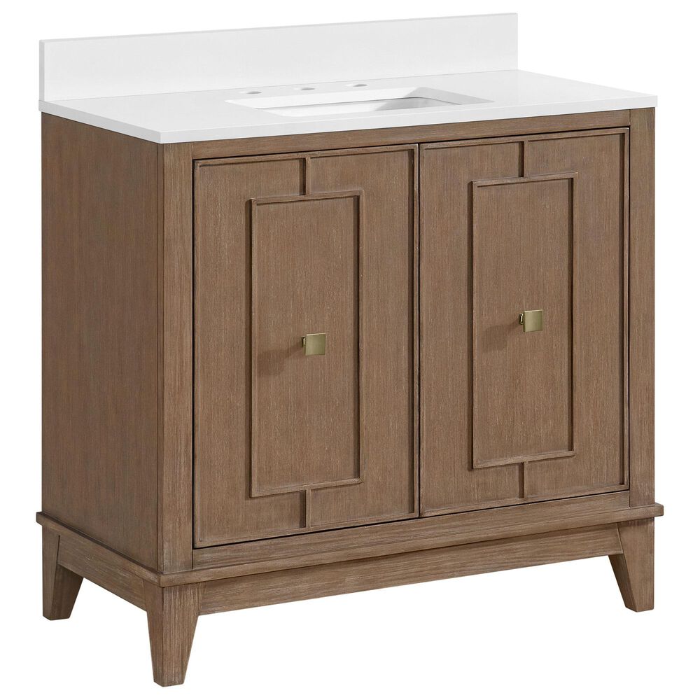 37B Kinsale 36" Single Bathroom Vanity Cabinet in Walnut Drift with White Composite Stone Top and Backsplash, , large