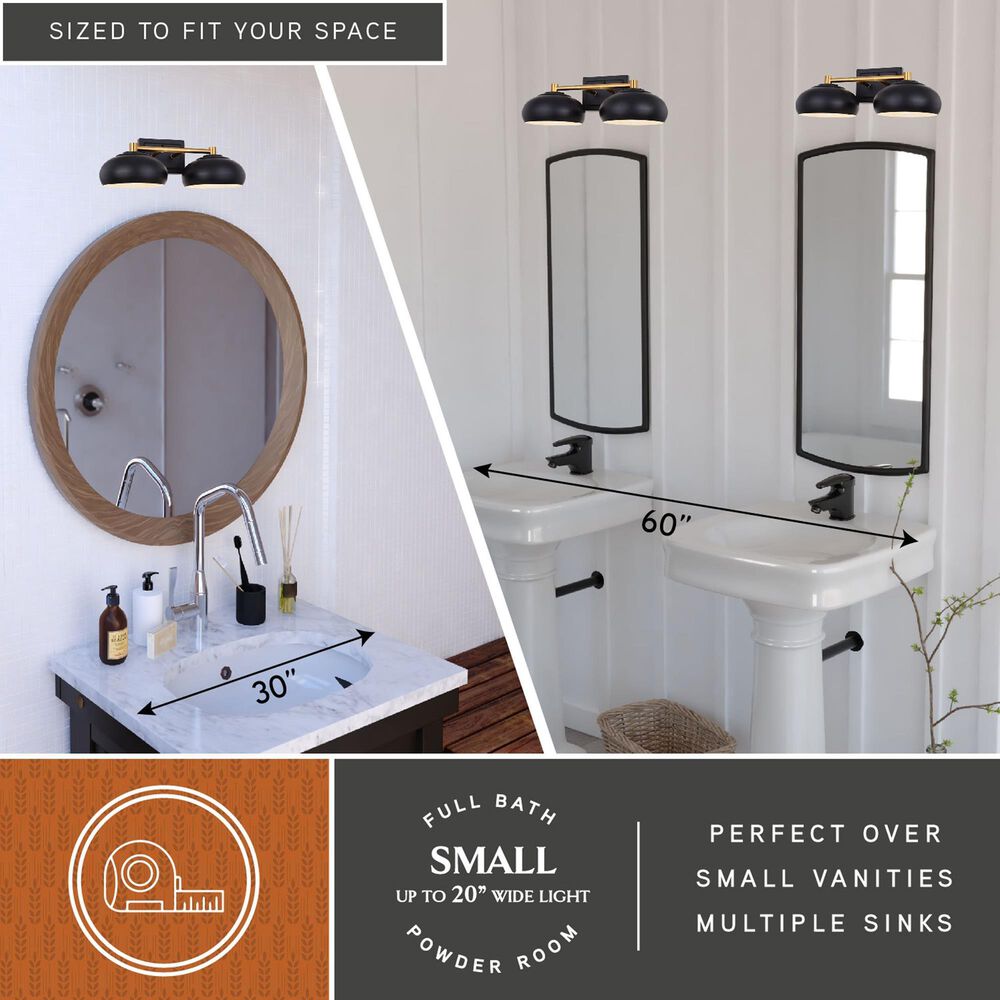 Vaxcel Belmont 2-Light Bathroom Vanity in Matte Black and Satin Brass, , large
