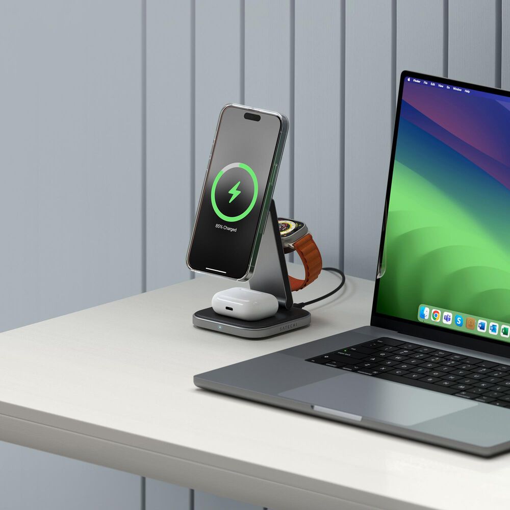 Satechi 3-in-1 Foldable Qi2 Wireless Charging Stand in Space Gray, , large