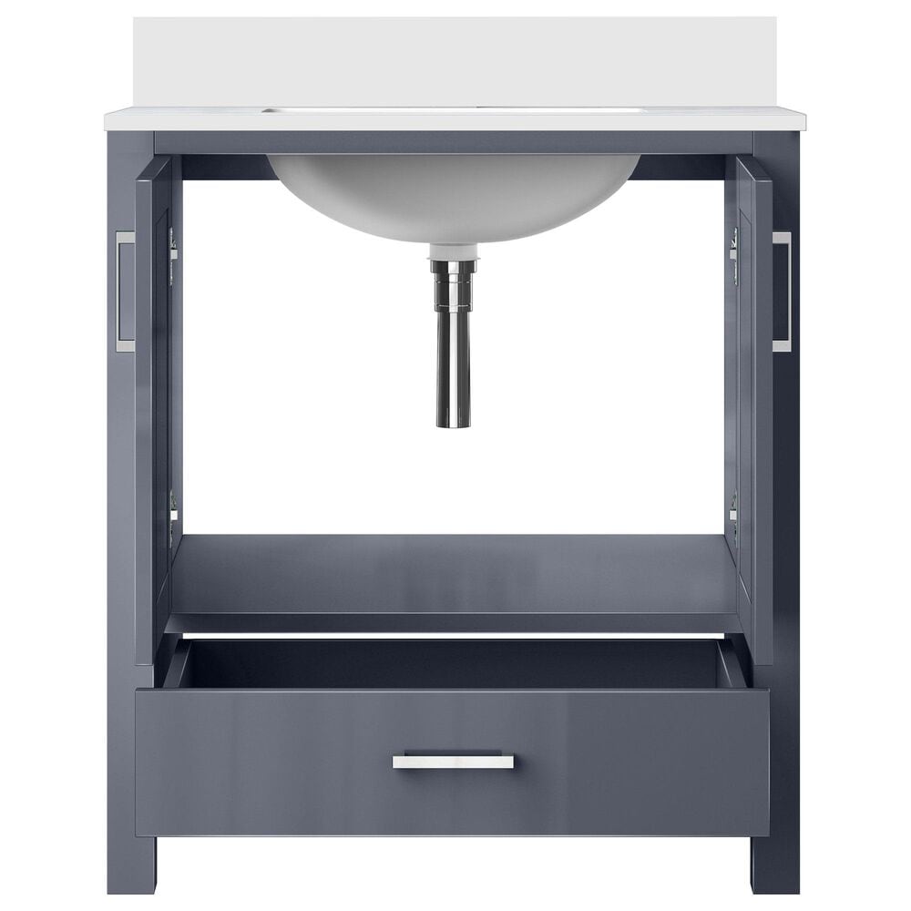 Lexora Home Jacques 30&quot; Single Bathroom Vanity in Dark Grey with 2 cm White Quartz Top and Rectangular Sink, , large