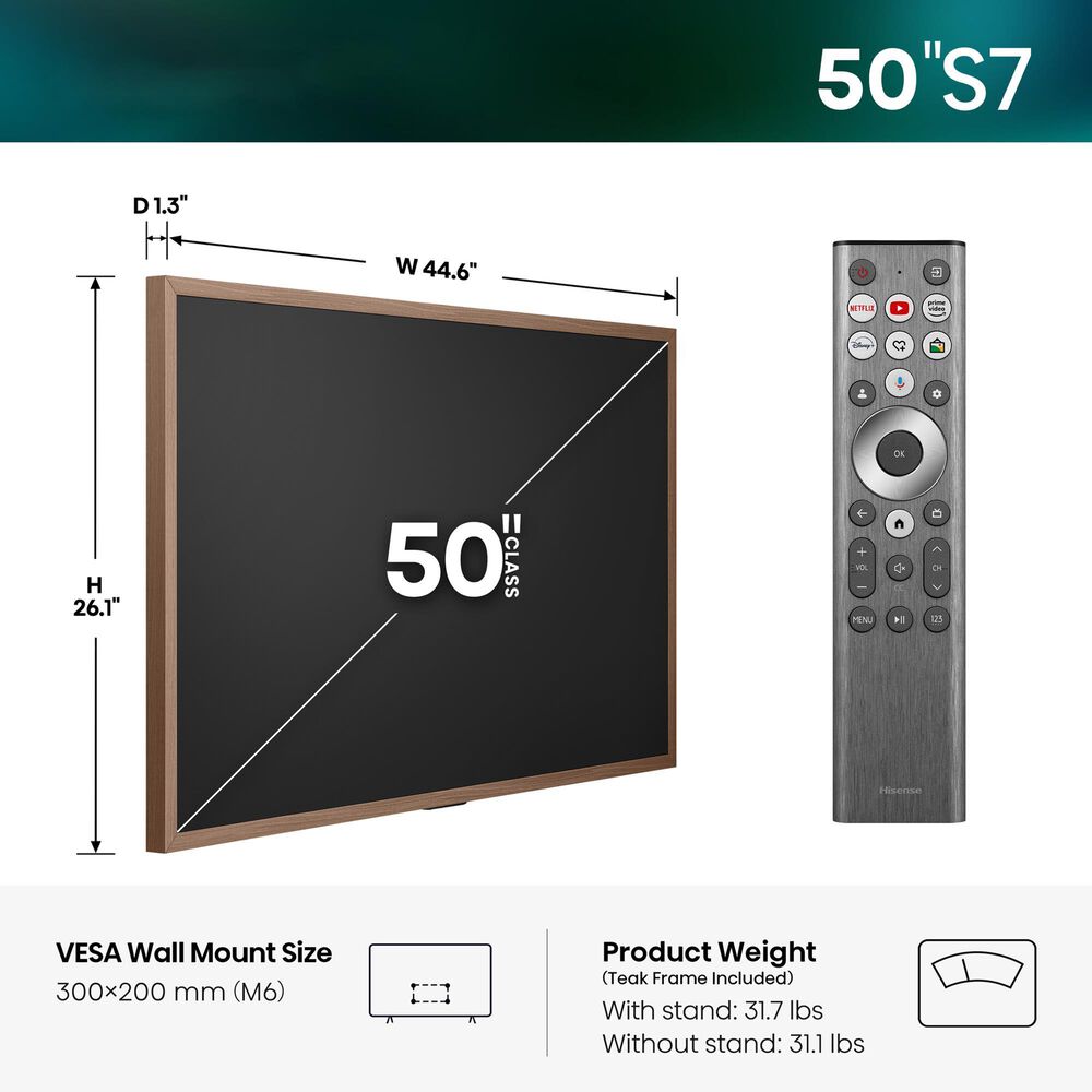 Hisense 50" Class S7 Series Canvas QLED 4K UHD in Black - Smart Google TV, , large