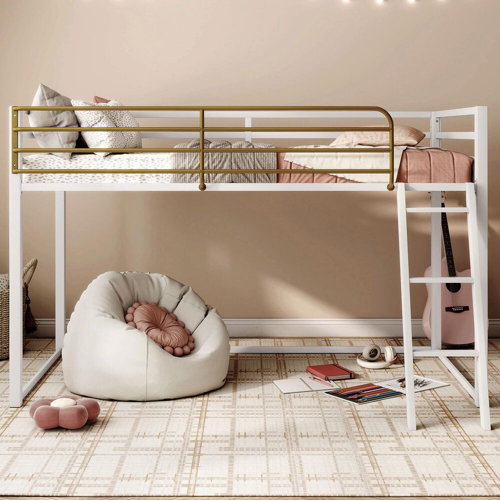 Furniture of America Haven Twin Loft Bed in White and Gold, , large