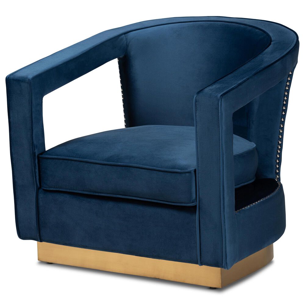 Baxton Studio Neville Arm Chair in Navy Blue, , large