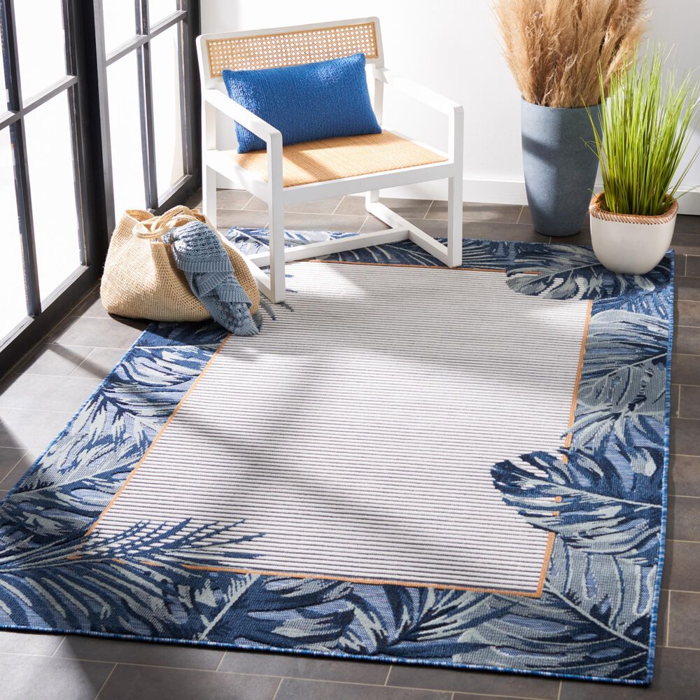 Safavieh Cabana CBN453N 4&#39; x 6&#39; Ivory and Navy Indoor/Outdoor Area Performance Rug, , large