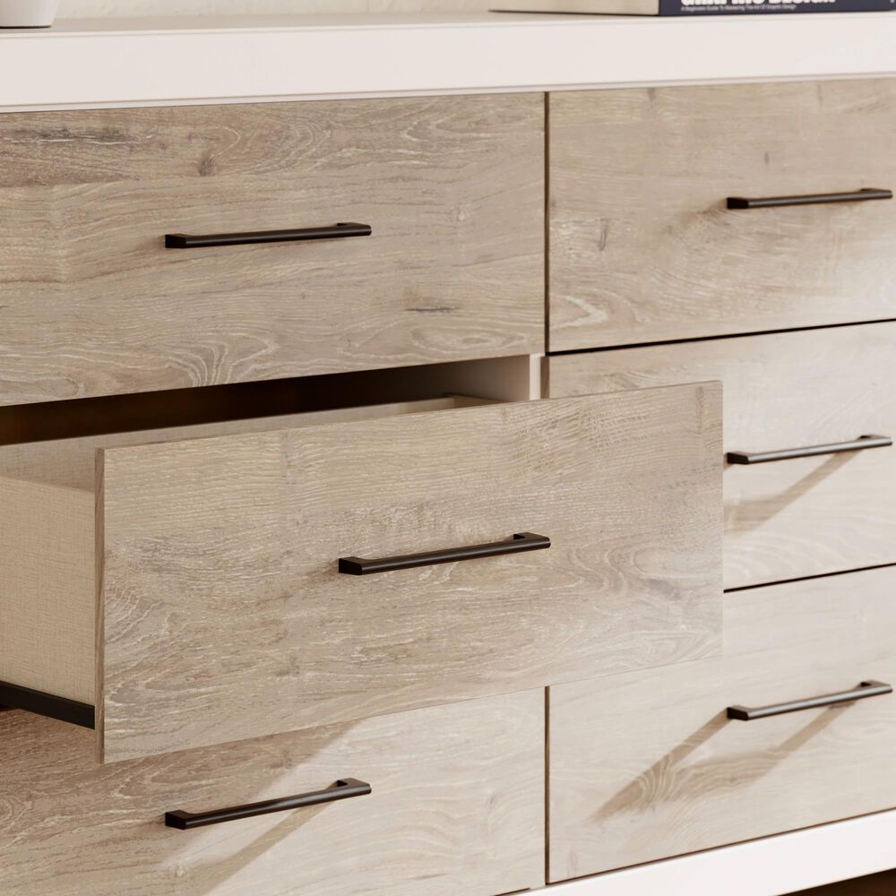 Ashley Charbitt 6-Drawer Dresser in Matte White and Replicated Oak Grain, , large
