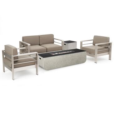 Noble House Cape Coral 5-Piece Patio Fire Pit Chat Set in Khaki, , large
