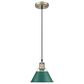 Golden Lighting Orwell 1-Light Small Pendant with Pine Green Shade in Aged Brass, , large