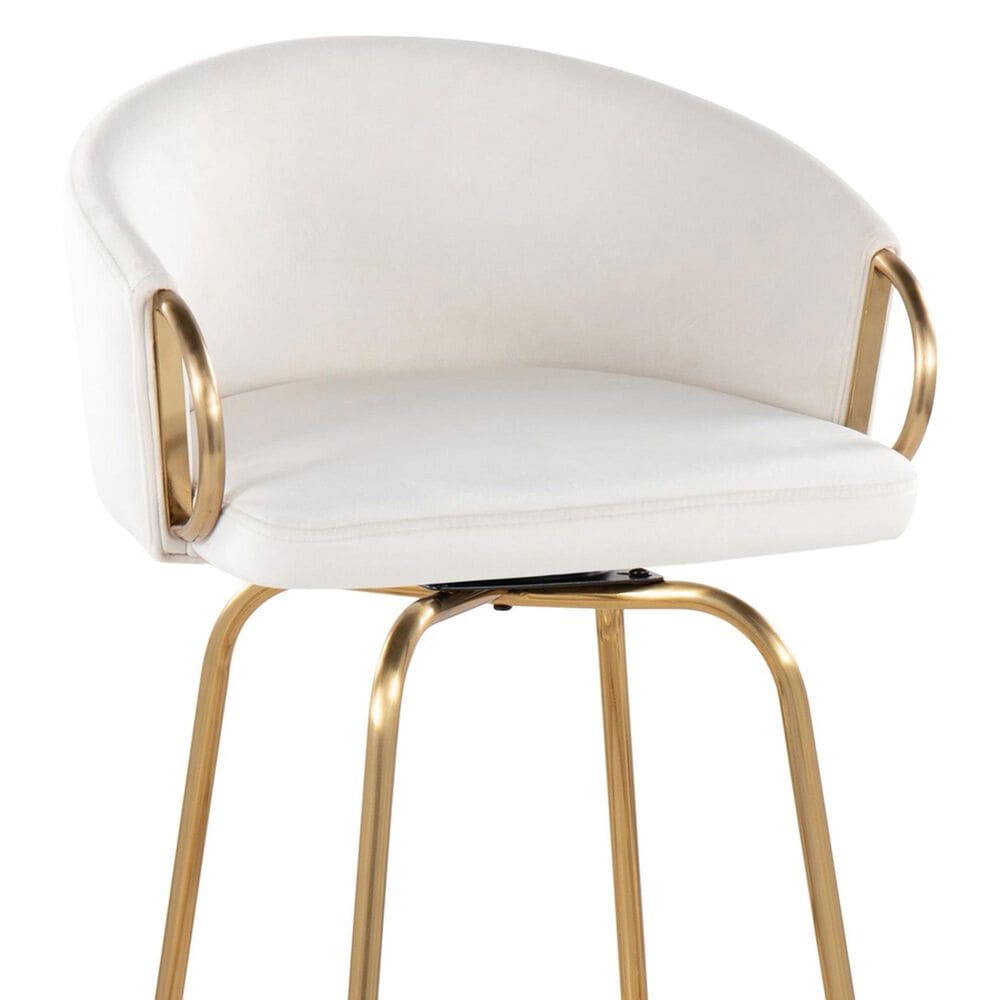 LumiSource Claire Swivel Counter Stool with Cream Velvet Upholstery in Gold (Set of 2), , large