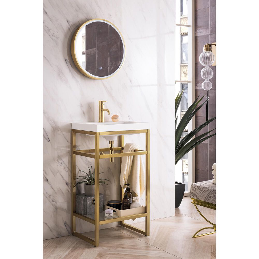 James Martin Vanities Boston 20&quot; Single Bathroom Vanity in Radiant Gold with 3 cm White Glossy Resin Countertop and Rectangular Sink, , large