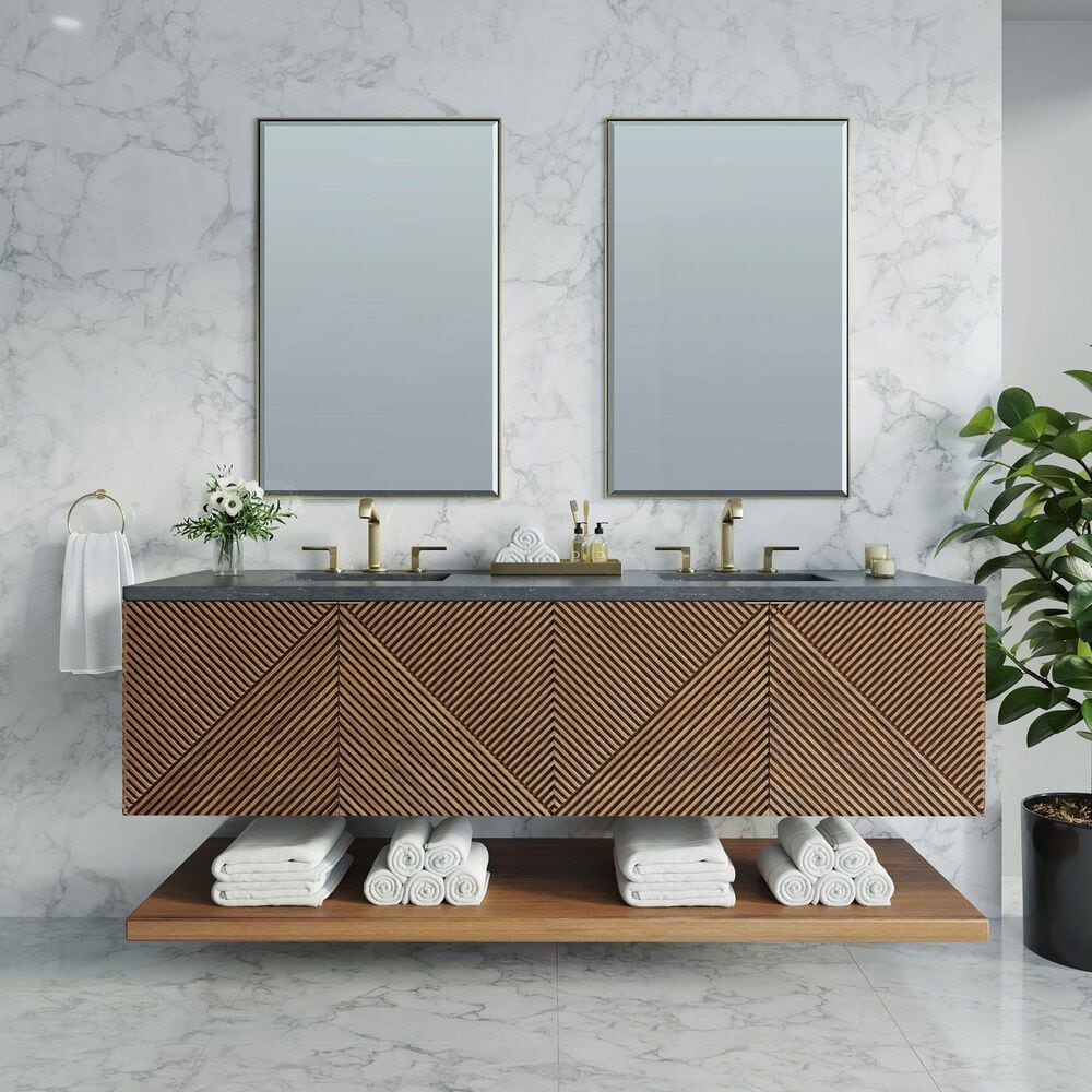 James Martin Vanities Marcello 72&quot; Double Bathroom Vanity in Chestnut with 3 cm Charcoal Soapstone Quartz Top and Rectangular Sinks, , large