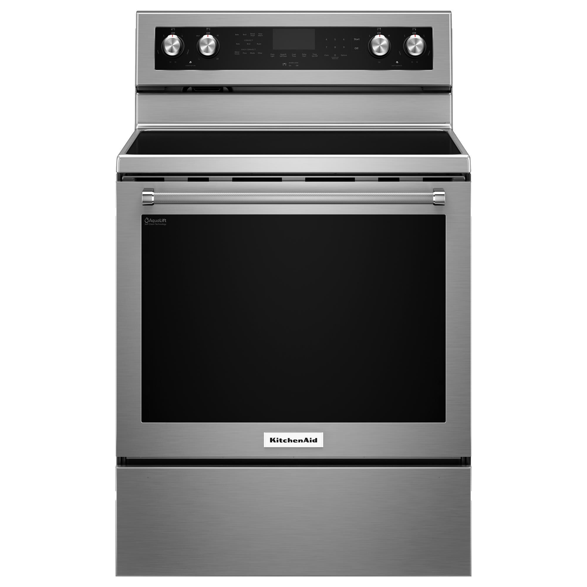 KitchenAid 4pc Kitchen Package with Refrigerator Range Microwave and Dishwasher in Stainless Steel NFM
