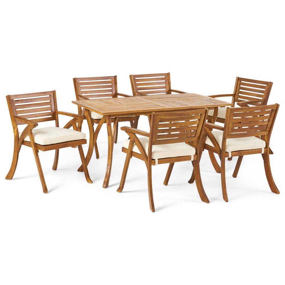 Noble House Hermosa 7-Piece Patio Dining Set in Teak Brown, , large
