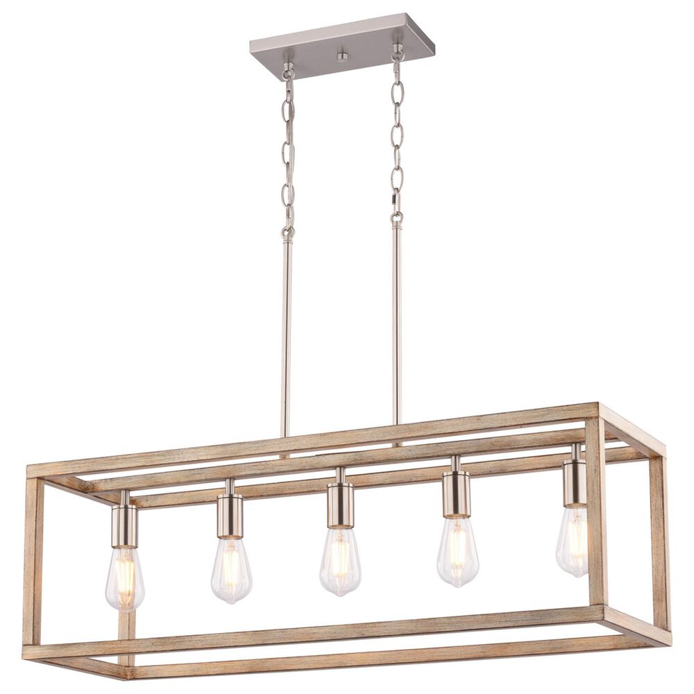 Vaxcel Pratt 5-Light Linear Chandelier in Satin Nickel and Light Oak, , large