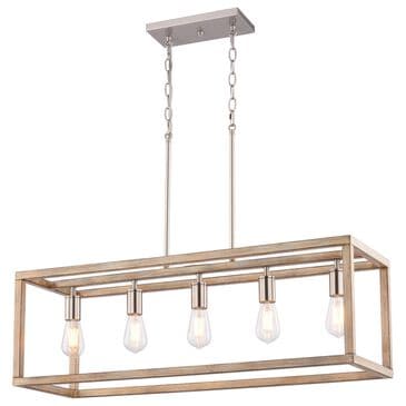 Vaxcel Pratt 5-Light Linear Chandelier in Satin Nickel and Light Oak, , large
