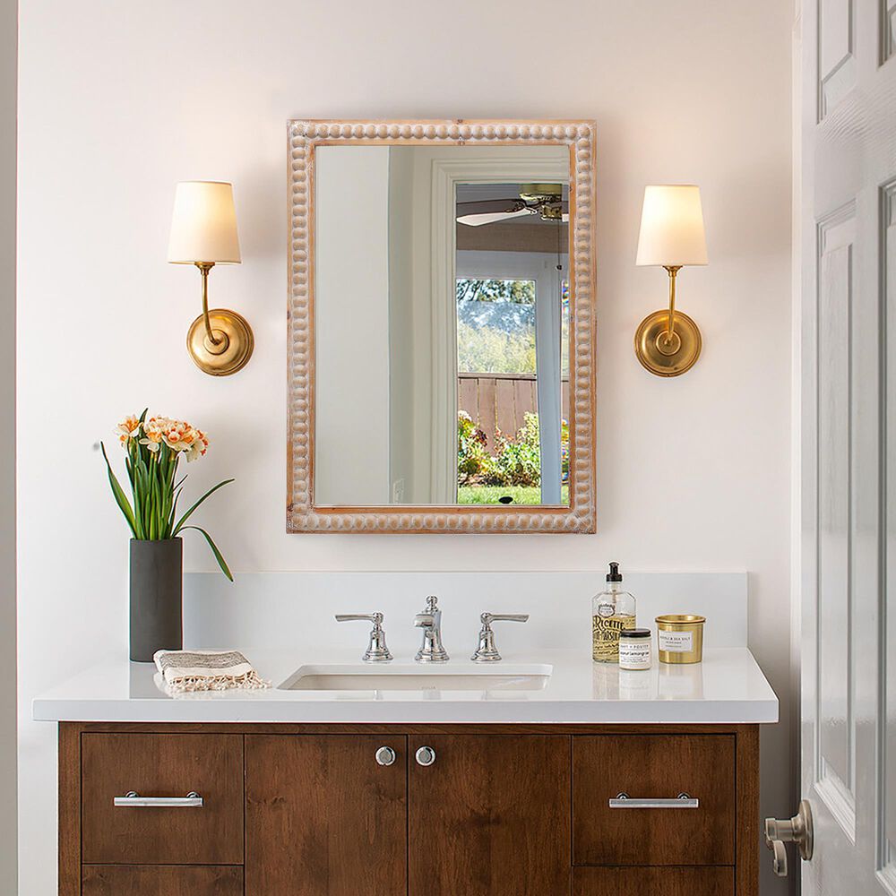 Hearth and Haven Rectangular Wall Mirror with Wood Beading Frame in Antique Natural, , large