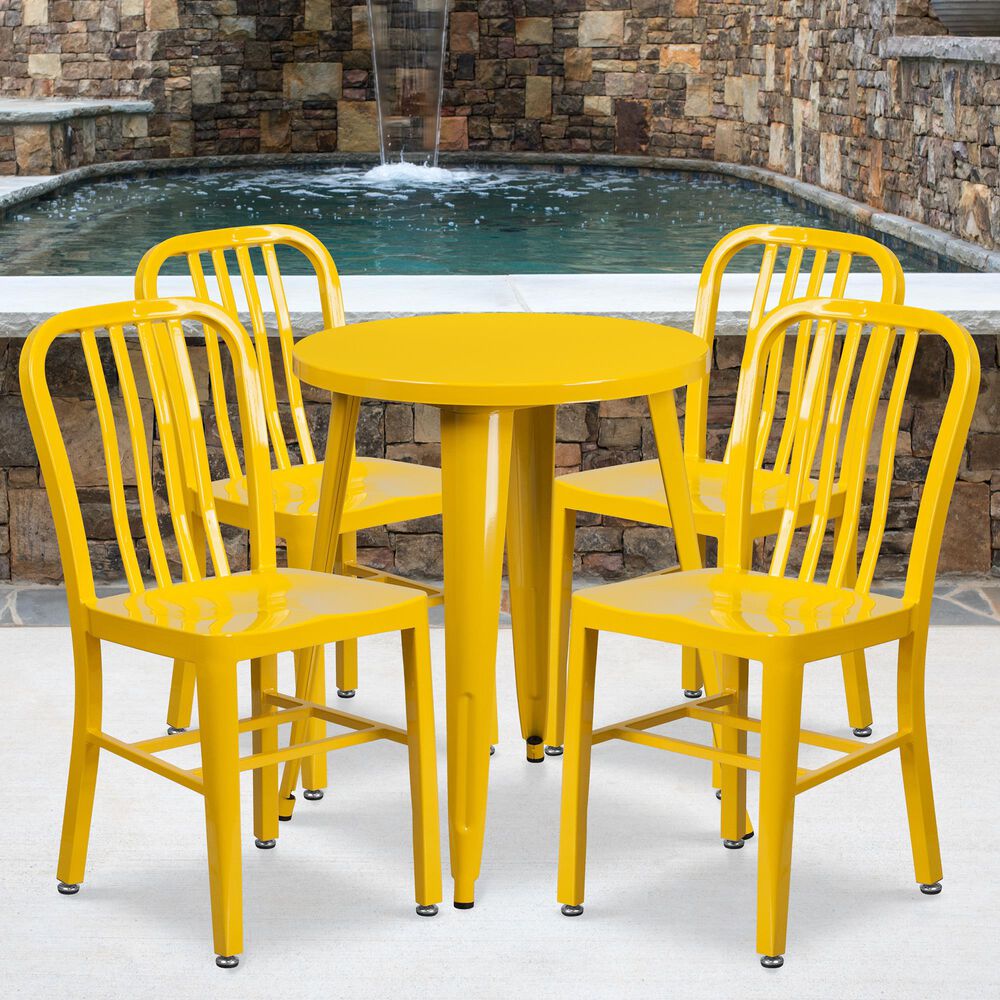 Flash Furniture 5-Piece Metal Table Set with Thick Back in Yellow, , large