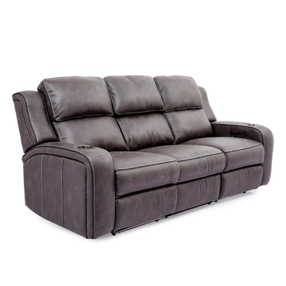 Oxford Furniture Power Reclining Sofa with Power Headrest and Drop Down Table in Cowboy Granite, , large
