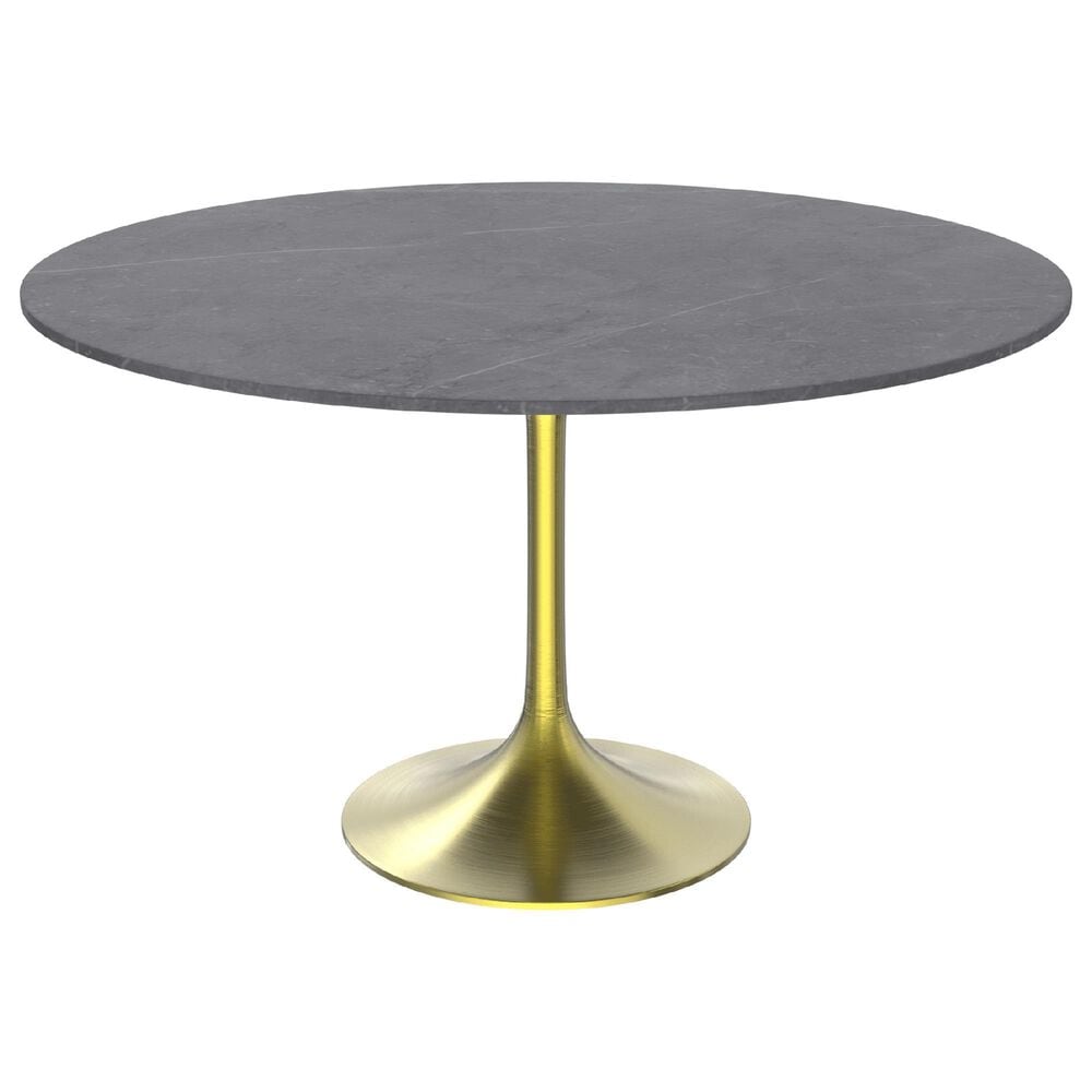 Leisuremod LeisureMod Verve Collection 48 Round Dining Table, Brushed Gold Base with Sintered Stone Grey Top, , large