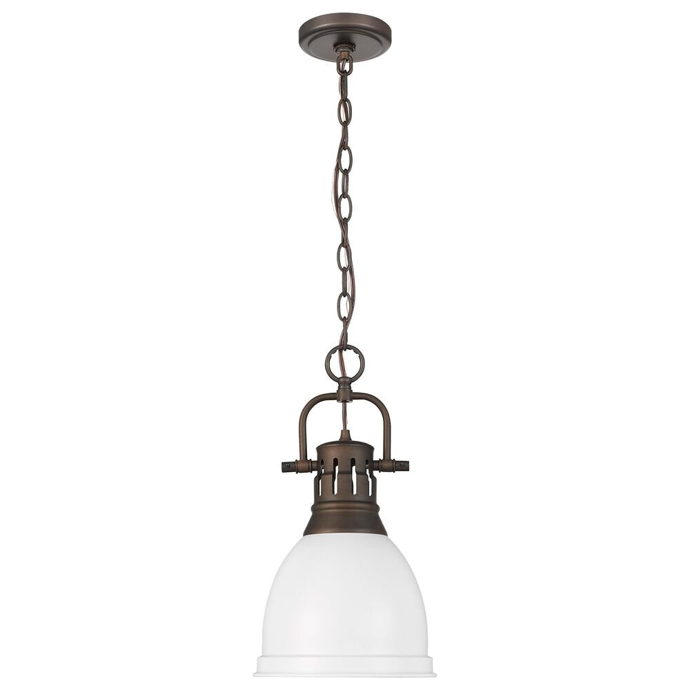 Golden Lighting Duncan 1-Light Small Pendant with Chain and Matte White Shade in Rubbed Bronze, , large