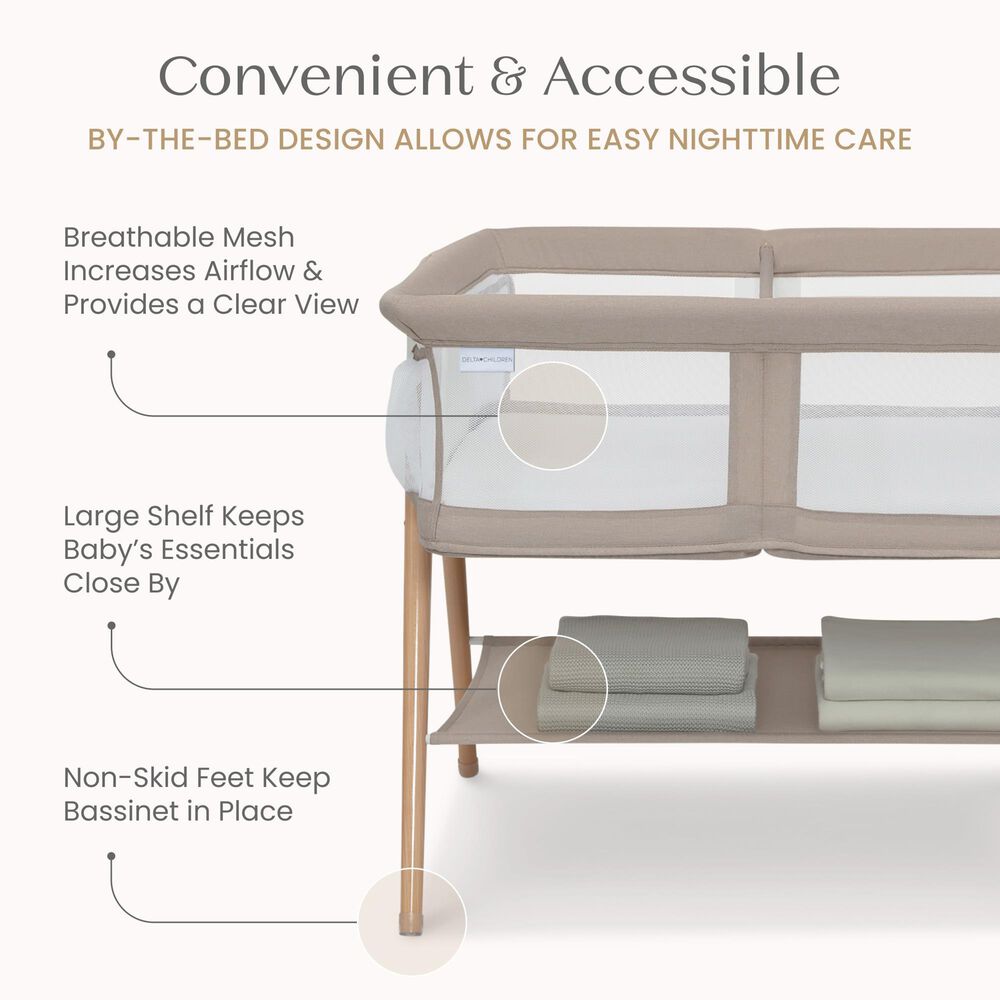 Delta Children Bondi Beechwood Twin Bassinet in Tan, , large
