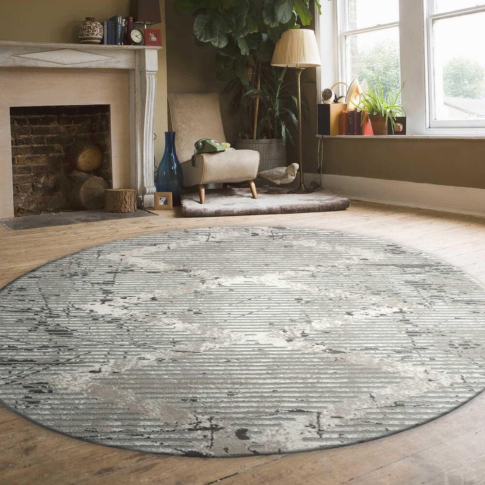 Radici USA Davide Geometric 7&#39;10&quot; Round Grey Area Rug, , large