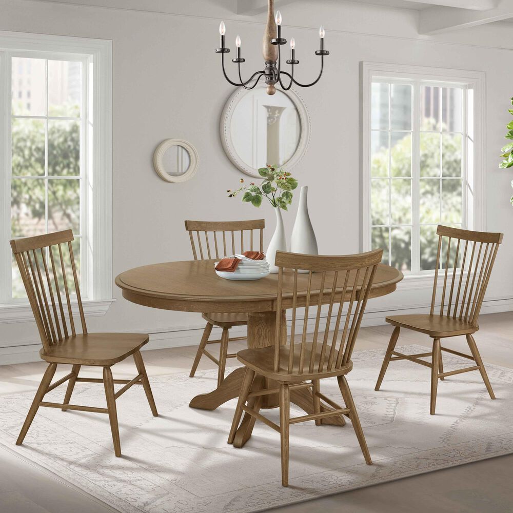 INTERCON Colonial Oak 5-Piece Round Dining Set in Weathered Chestnut, , large