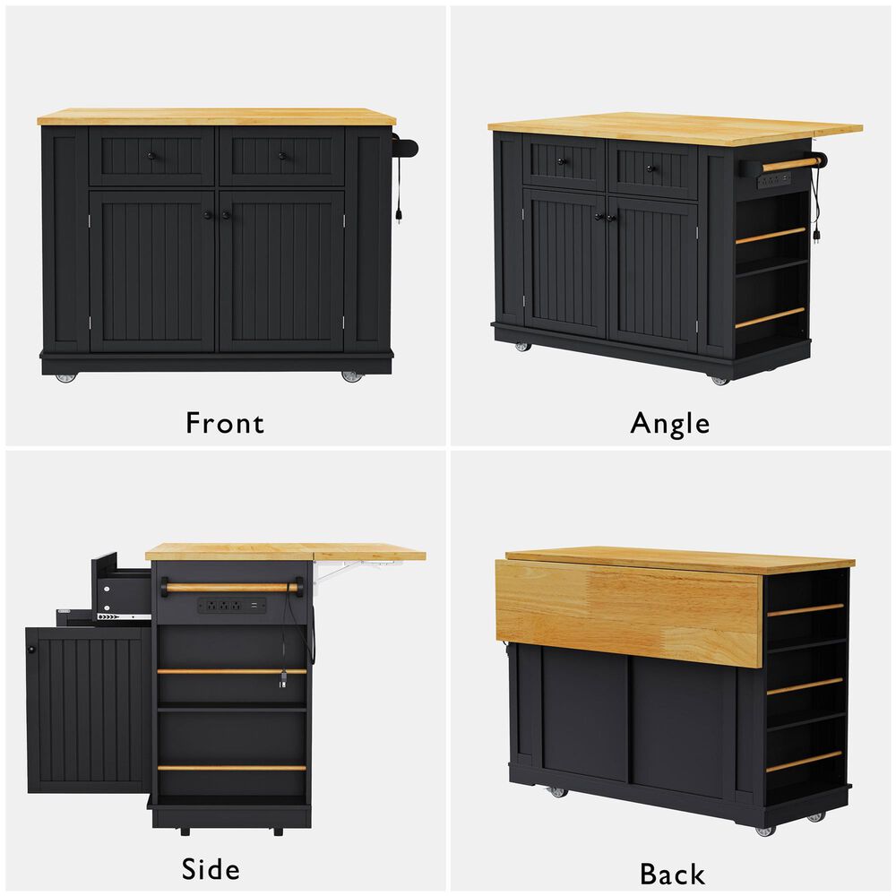 HOMLUX 48" Kitchen Island with Drop Leaf in Black and Natural, , large