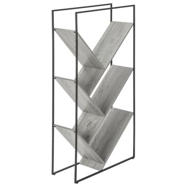 Monarch Specialties 60" Bookcase with 5-Tier Shelf in Grey and Black, , large