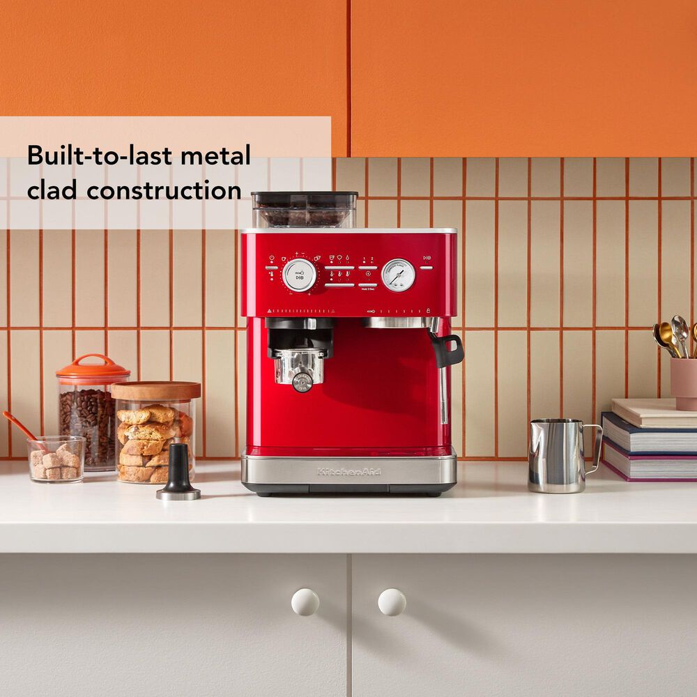 KitchenAid 2.5 Liters Semi Automatic Espresso Machine with Burr Grinder in Candy Apple Red, , large